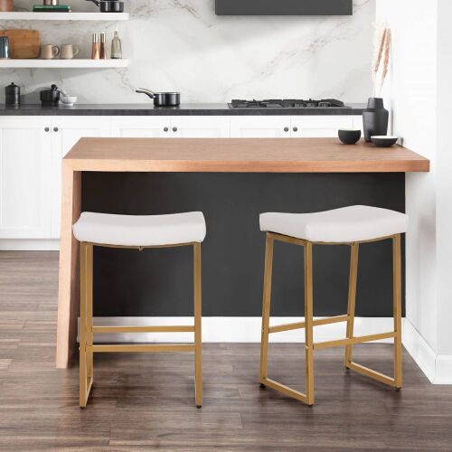 PHI VILLA Saddle Design PU Leather Bar Stools with Golden Metal Frame - Lot 308