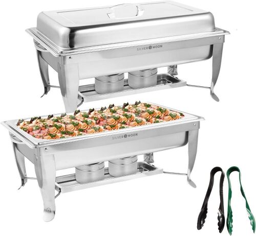 SILVER MOON 2 Pack 9 QT Stainless Steel Foldable Chafing Dish Buffet Set - Lot 309