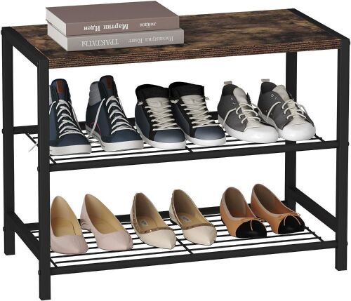HOMEFORT 3-Tier Narrow Shoe Storage Shelf, Rustic Brown  - Lot 313