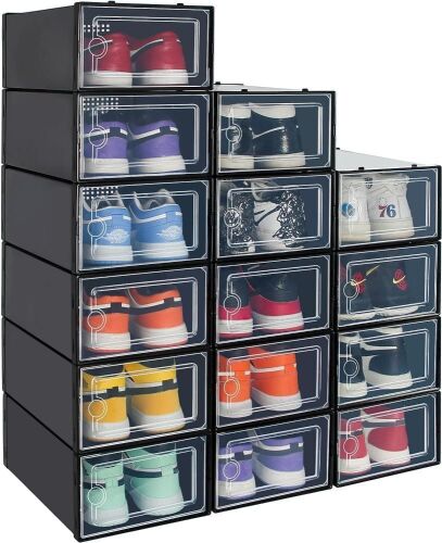 Hrrsaki 15 Pack Foldable Shoe Storage Boxes, Black - Lot 323