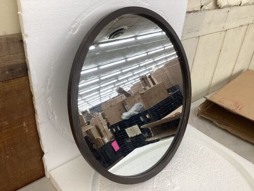 Large Round Circle Mirror with Wood Frame, 27.6"  - Lot 549