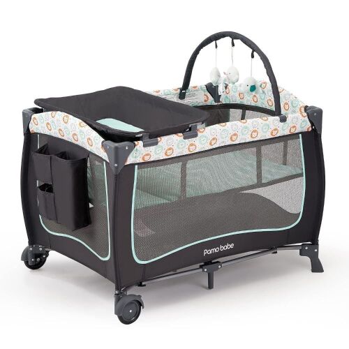 Pamo Babe Portable Playard with Bassinet, Changing Table and Toy Bar, Light Green  - Lot 568