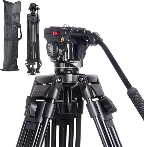 Regetek 72 Inch Professional Heavy Duty Aluminum Adjustable Photography Camera Tripod Stand with 360 Degree Fluid Drag Pan Head & Carry Bag - Lot 596