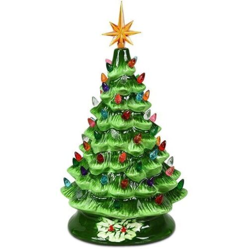 15''Pre-lit Hand-Painted Ceramic Tabletop Christmas Tree  - Lot 683