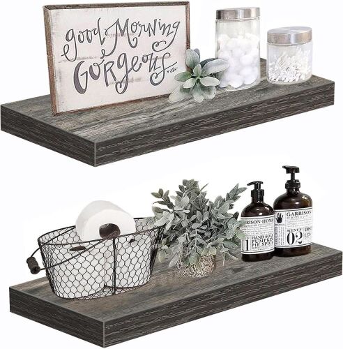 QEEIG 24 inches Floating Wall Shelf 24 x 9 inch Set of 2, Rustic Grey  - Lot 721