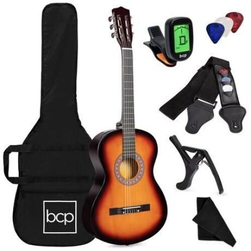 Beginner Acoustic Guitar Set w/ Case, Strap, Digital Tuner, Strings - 38in  - Lot 480