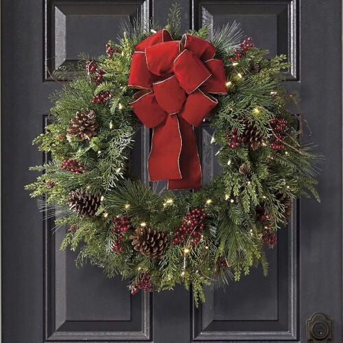 Christmas Cheer Cordless Wreath with Red Bow 24"  - Lot 492