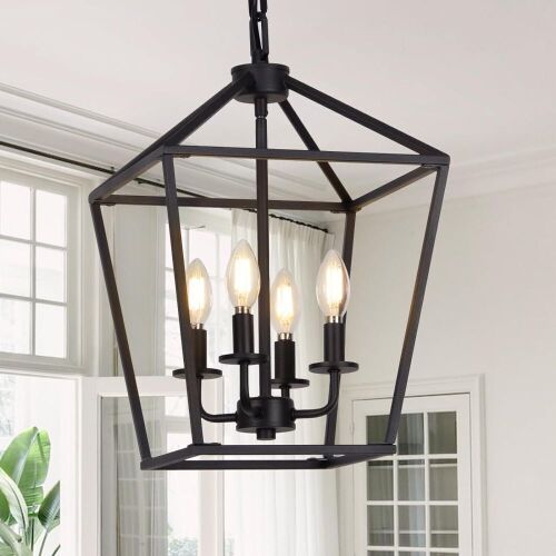 4 Light Black Metal Lantern Light Fixture - Lot 366