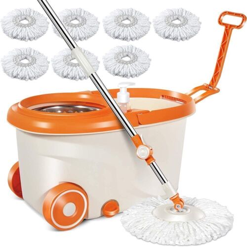 MASTERTOP 6.4L Orange 360 Magic Microfiber Spin Mop with Stainless Steel Bucket - Lot 368