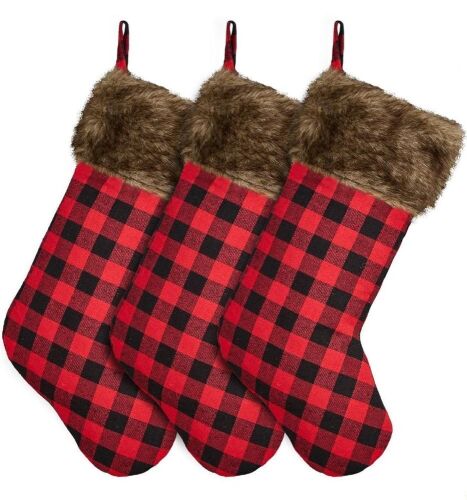 Lot of (4) MOSTOP 18" Buffalo Red Black Plaid Christmas Stockings, 3 Pack - Lot 138