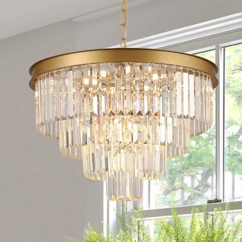 A AXILIXI 24" Round Modern Crystal Chandelier 12 Light - Lot 435