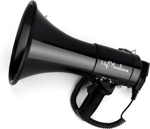 MyMealivos Megaphone with Siren Bullhorn, Detachable Microphone, 50 Watt, 3.5mm Aux Input  - Lot 443