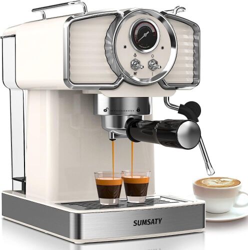 SUMSATY Espresso Coffee Machine 20 Bar with Milk Frother Steamer Wand 1.8L Removable Water Tank - Lot 128