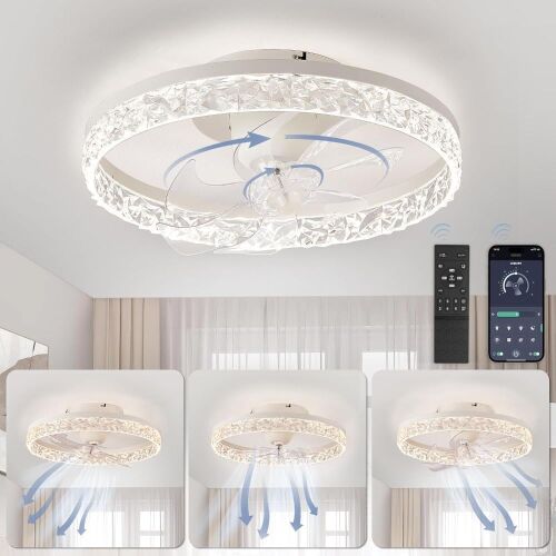 LEDIARY 20 Inch Low Profile Ceiling Fan with LED Lights and Remote - Lot 133