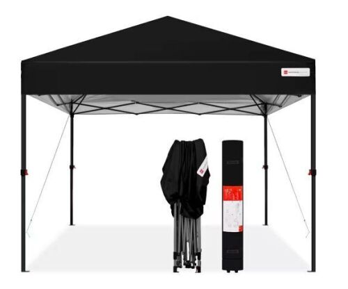 10 ft. x 10 ft. Black Easy Setup Pop Up Canopy Instant Portable Tent w/1-Button Push and Carry Case - Lot 108