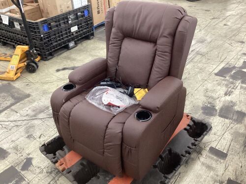 Electric Power Lift Recliner Massage Chair w/ Heat, USB Port, Cupholders - Damage to Arm Rest - Lot 28