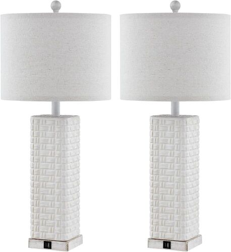 YUNHONG 29.5" Ceramic Table Lamp USB Port, 3 Way Dimmable Touch, Set of 2  - Lot 100