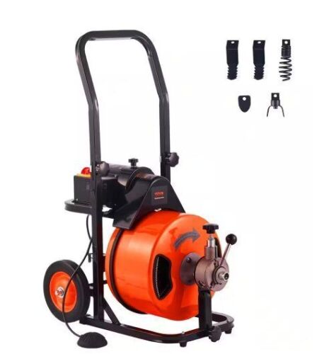 Drain Auger Cleaner 75 ft. x 3/8 in. Sewer Snake Machine Auto Feed with 4 Cutter & Foot Switch for 1 in. to 4 in. Pipe - Lot 29