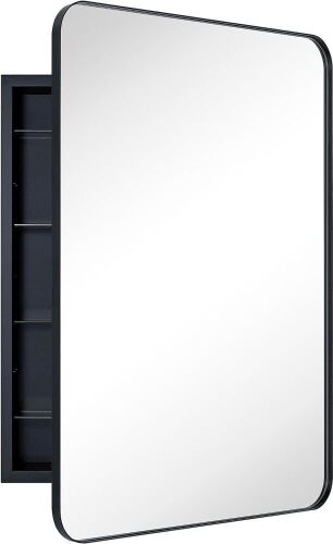 EGHOME Matte Black Rectangle Recessed Bathroom Medicine Cabinet with Mirror Stainless Steel Metal Framed 24x36''  - Lot 41