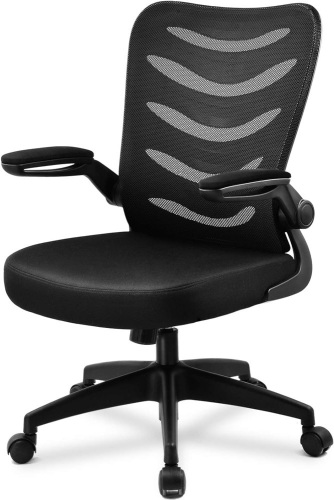 COMHOMA Office Chair Ergonomic Desk Computer Chair with Flip Up Arms Lumbar Support Adjustable Swivel Mid Back for Home Office Black 19.69"D x 19.29"W x 44.88"H - Lot 50
