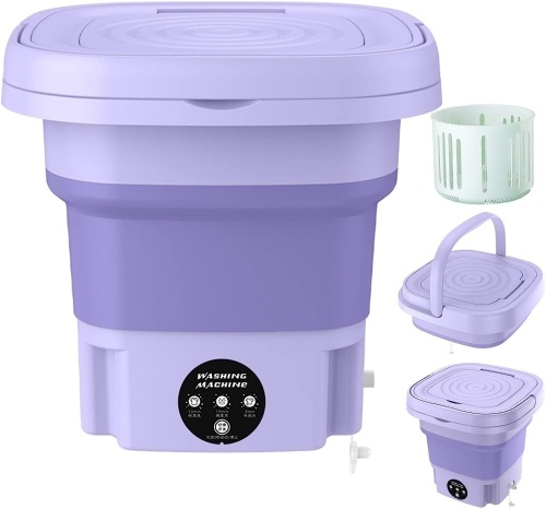 Portable Washing Machine, 8L High Capacity Mini Washer with 3 Modes Deep Cleaning Half Automatic Washt, Foldable Washing Machine with Soft Spin Dry for Socks, Baby Clothes, Towels, Delicate Items (Purple) 11"D x 8"W x 5"H - Lot 53