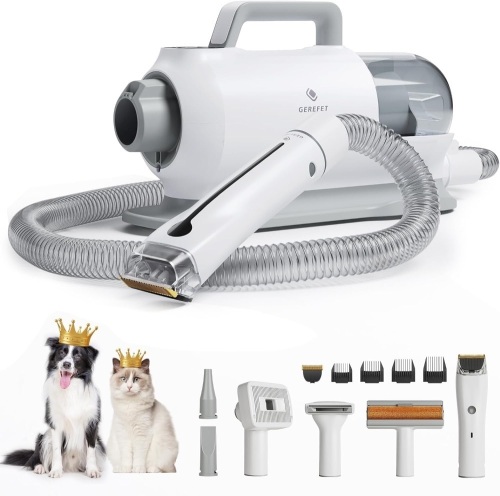 GEREFET Dog Grooming Kit & Vacuum & Hair Dryer 3 in 1, Professional Dog Grooming Clipper with 6 Tools for Shedding & Dryer, Dog Hair Dryer with Adjustable Speed & Temperature - Lot 62