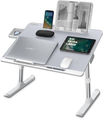 Laptop Desk for Bed, NEARPOW XXL Bed Table Bed Desk for Laptop and Writing, Adjustable Computer Tray Laptop Stand for Bed or Sofa with Anti-slip Leather, Removable Stopper, Book Stand and Drawer- Gray17.7"D x 23.6"W x 10.6"H - Lot 69