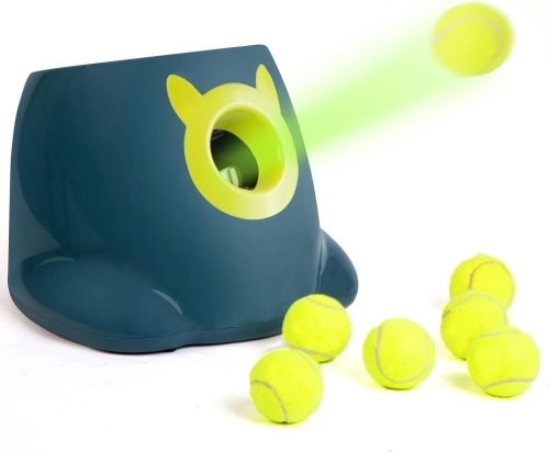PALULU Dog Toy Ball Launcher, Automatic Ball Thrower, Adjustable Launch Distance, Including 6 2-inch Balls, Perfect for Small to Medium Sized Dogs (Blue with 6 2-inch Tennis Balls) - Lot 72