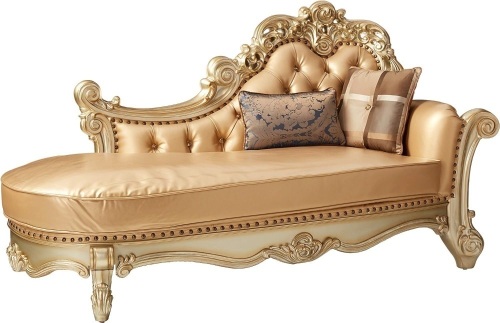 ACME Vendome Gold Patina Chaise with 2 Pillows 81.5"L x 39.53"W x 45.08"H missing back right leg  - Lot 154