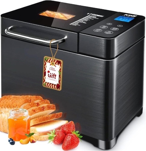 KBS 17-in-1 Bread Maker-Dual Heaters, 710W Machine Stainless Steel with Gluten-Free, Dough Maker,Jam,Yogurt PROG, Auto Nut Dispenser,Ceramic Pan& Touch Panel, 3 Loaf Sizes 3 Crust Colors,Recipes 9.8"D x 13.6"W x 12.2"H - Lot 73