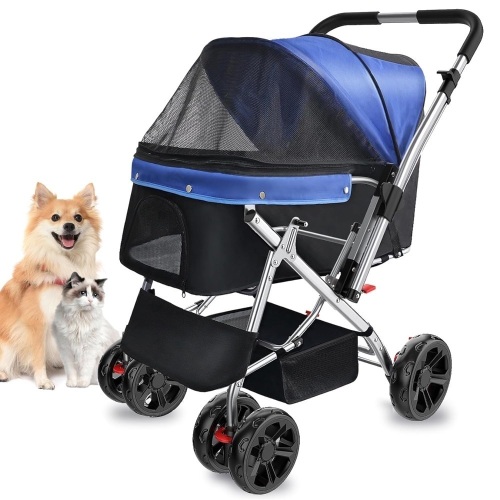 Dog Stroller for Medium/2-3 Small Dogs, 55LBS Capacity Pet Stroller with Sturdy Steel Frame, Brake and Upgraded Durable Wheels, Large Cat/Dog Stroller for Walking (Blue) - Lot 76