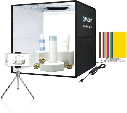 Photo Studio Box, PULUZ 40cm Folding Lightbox LED Ring Light Portable Photo Studio Photography Shooting Tent Box Kit 12 Colors Backdrops USB Light Box for Phones DSLR Camera 16 x 16 inch - Lot 81