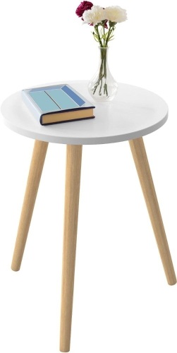 Hompenny Round End Table, Solid Wood Small Round Side Table Cute Round Nightstand Accent Table Coffee Table for Living Room Bedroom Small Space Nursery, Easy to Assemble, White & Oak 15.7"D x 15.7"W x 19"H - Lot 82