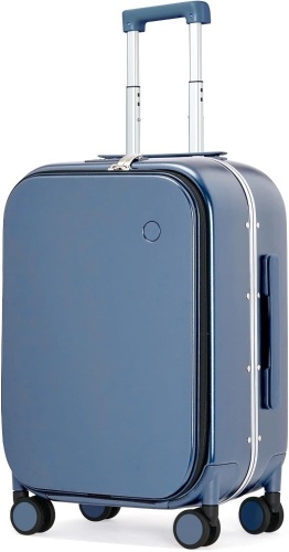 Carry On Luggage, 20'' Suitcase with Front Laptop Pocket, Travel Rolling Luggage Aluminum Frame PC Hardside with Spinner Wheels & TSA Lock and Cover - Sapphire Blue - Lot 84