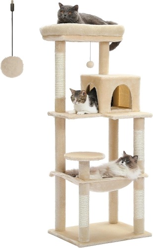 PETEPELA 56.3'' Tall Cat Tree for Indoor Cats, Multi-Level Cat Tower with Super Large Hammock (20''X16''), Sisal Covered Scratching Posts, Cozy Condo and Top Perch Beige - Lot 85