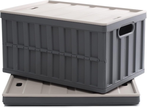 Citylife 64L Collapsible Storage Bins with Lids Plastic Storage Containers for Organizing Stackable Storage Box Large Heavy Duty Utility Crates, 2 Packs - Lot 87