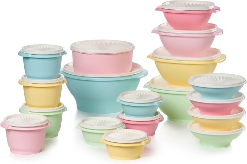 Tupperware Heritage Collection 36 Piece Food Storage Container Set in Vintage Colors- Dishwasher Safe & BPA Free - (18 containers + 18 lids) - Lot 93