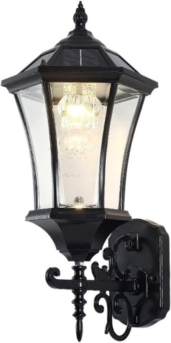 DENGMALL Solar Wall Lantern Outdoor, Wireless Dusk to Dawn Solar Wall Mount Light, 21 Inch Inch Large, LED Wall Sconce Fixture with Clear Glass and Aluminum Housing, Weatherproof - Lot 94