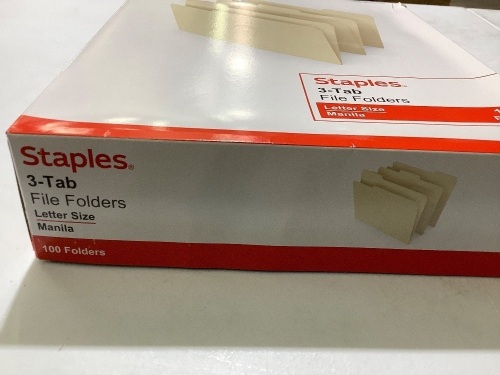 Staples 3 tab file folders manila 100 foldersManila End Tab File Folders 50 foldersStaples Privacy Tint 500 enevlopes  - Lot 185