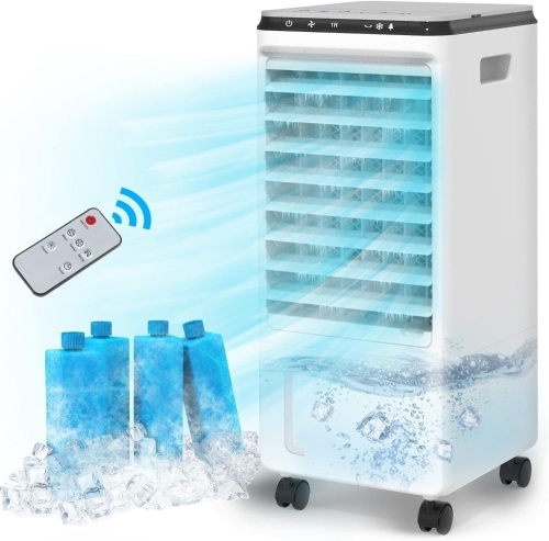 Evaporative Air Cooler, fancole 3-in-1 Portable Air Conditioner, 4 Ice Packs Room Cooler w/ 20FT Remote Controller, 1.85Gallon Water Tank For 8Hrs Cooling, Evaporative Cooler for Indoor - Lot 191