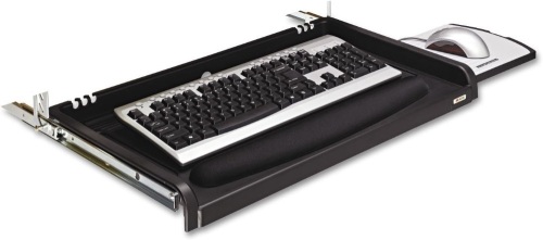 3M Adjustable Under-Desk Keyboard Drawer, Three Height Settings, Wide Tray with Gel Wrist Rest Accomodates Most Keyboards, Slide Out Mouse Platform with Precise Mouse Pad, Black (KD45), 4" x 60 ft - Lot 177
