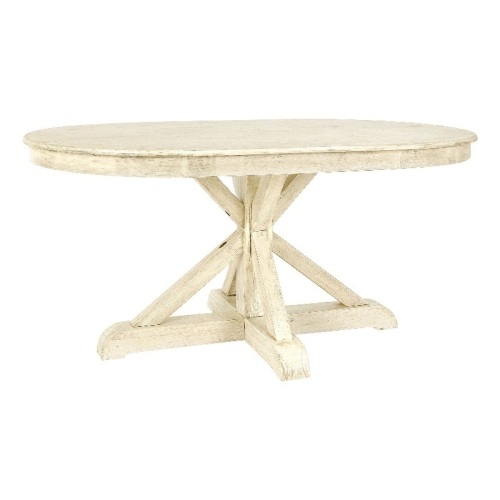 63" Oval Solid Pine Wood Dining Table in Sunbleached Ivory - Lot 311