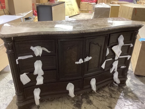 Cabinet with marble top cosmetic damage  - Lot 316
