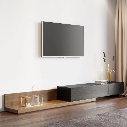Crator Rectangle Wood Extendable TV Stand Black and Walnut Media Console with 3-Drawer 78.74"W x 15.75"D x 11.02"H - Lot 275