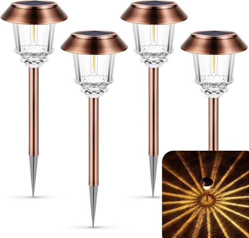 XMCOSY+ Solar Lights Outside - 4 Pack Solar Lights Outdoor Waterproof,10-40 LM Auto On/Off LED Garden Lighting, Outdoor Solar Lights for Yard Path Lawn Pathway Driveway Walkway Sidewalk (Warm White) - Lot 4755