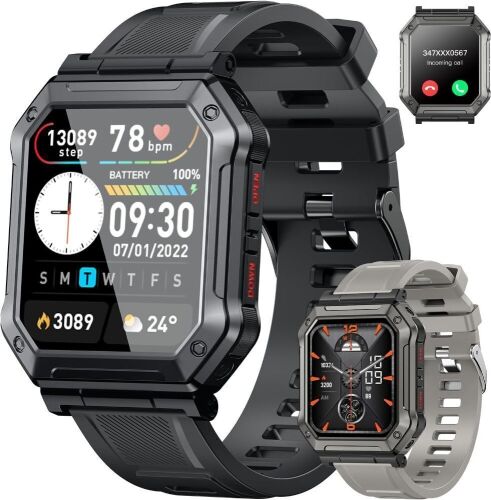 Smart Watch for Men Fitness Tracker: (Make/Answer Call) Bluetooth Tactical Military Smartwatch for Android Phones iPhone Outdoor Waterproof Digital Sport Run Watches Heart Rate Monitor Step Counter - Lot 4796