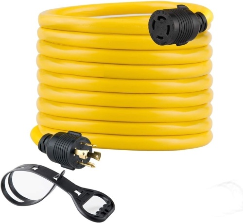 Yodotek 25FT Heavy Duty Generator Locking Power Cord NEMA L14-30P/L14-30R,4X10 Gauge SJTW Cable, 125/250V 30Amp 7500 Watts Yellow Generator Lock Extension Cord with UL Listed - Lot 4964