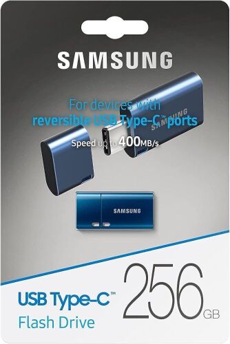 SAMSUNG Type-C™ USB Flash Drive, 256GB, Transfers 4GB Files in 11 Secs w/Up to 400MB/s 3.13 Read Speeds, Compatible w/USB 3.0/2.0, Waterproof, 2022,Blue - Lot 5008