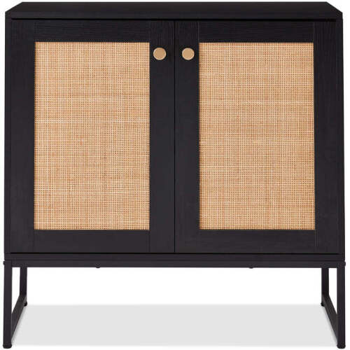 2-Door Rattan Storage Cabinet Accent Furniture for Living Room w/ Foot Pads - Lot 5036