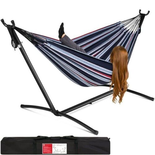 2-Person Brazilian-Style Double Hammock w/ Carrying Bag and Steel Stand  - Lot 433